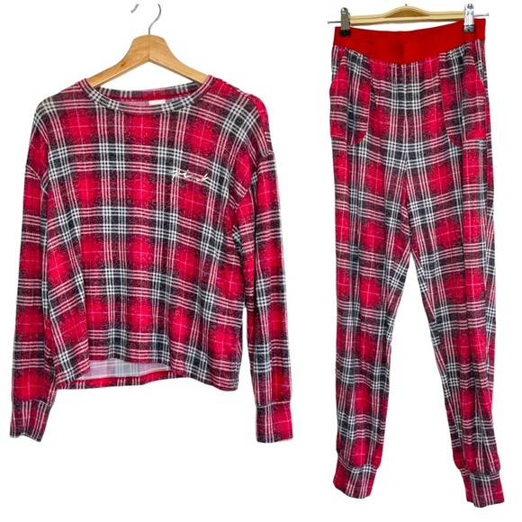 Christmas VS PINK red plaid pajamas with rose gold spell out logo size small - Picture 1 of 14